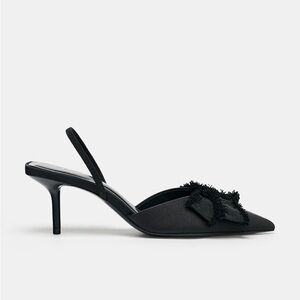 NWOT. Zara Black Bow Slingback Heels Shoes. Size 11.
